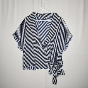 Prabal Gurung X Lane Bryant Stripe Faux Wrap Top Women 14/16 Nautical Blue White